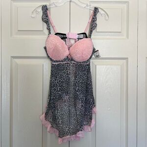 vintage y2k Body Central pink black leopard lace babydoll lingerie size medium